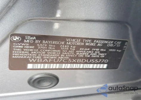 2011 BMW 535 Xi z USA, uszkodzony, nr VIN WBAFU7C5XBDU55770